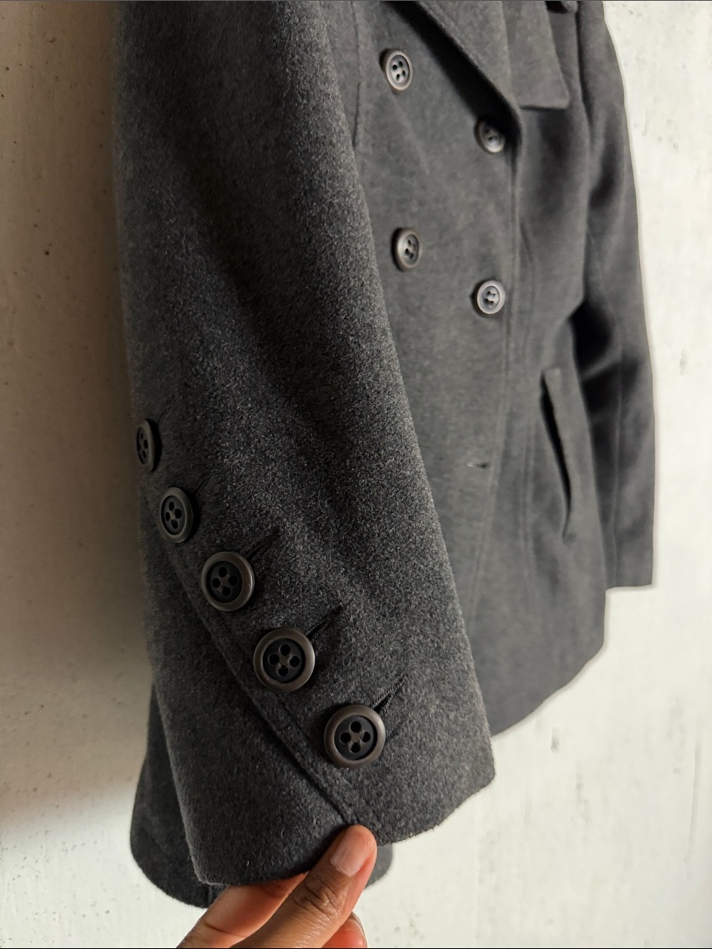 CLEO WOOL Gray Double-Breasted Pea Coat,12 - Picture 12 of 14